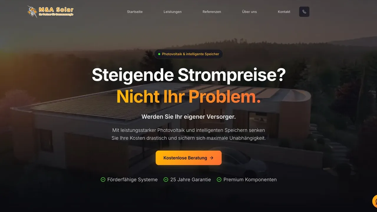 M & A Solar, Website Referenz